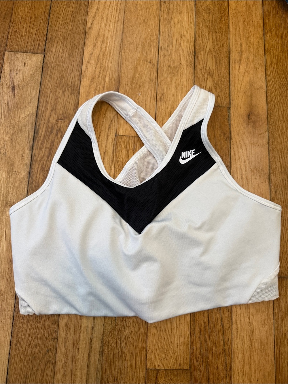 Nike White and Black V‑Panel Racerback Support Sports Bra